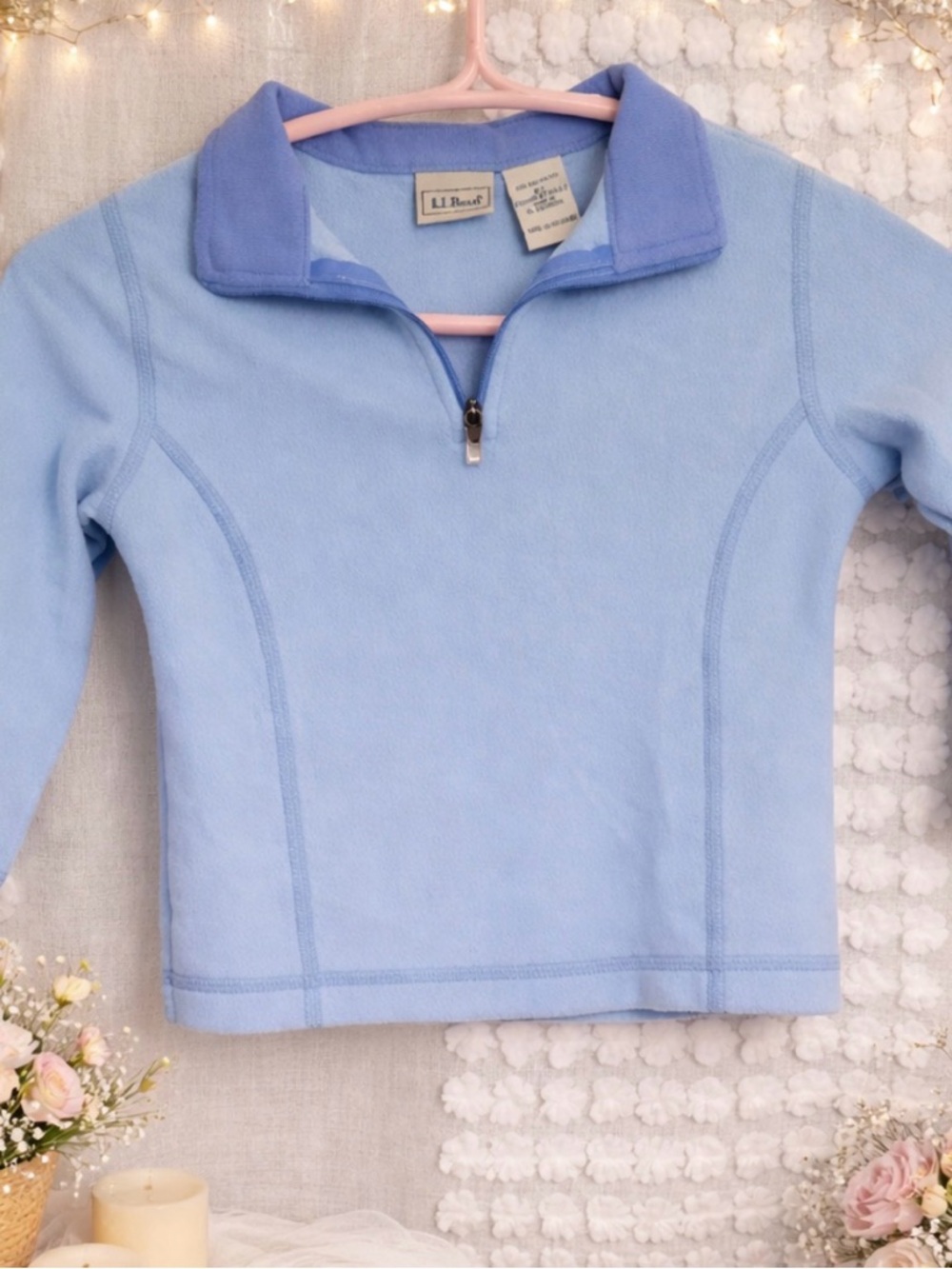 L.L. Bean Light Blue Quarter-Zip Fleece Pullover with Contrast Collar
